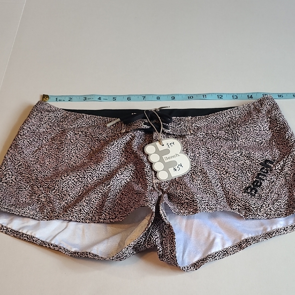 Bench Black and White Patterned Womens Swim Shorts Small Tie Closure NWT - Picture 6 of 11